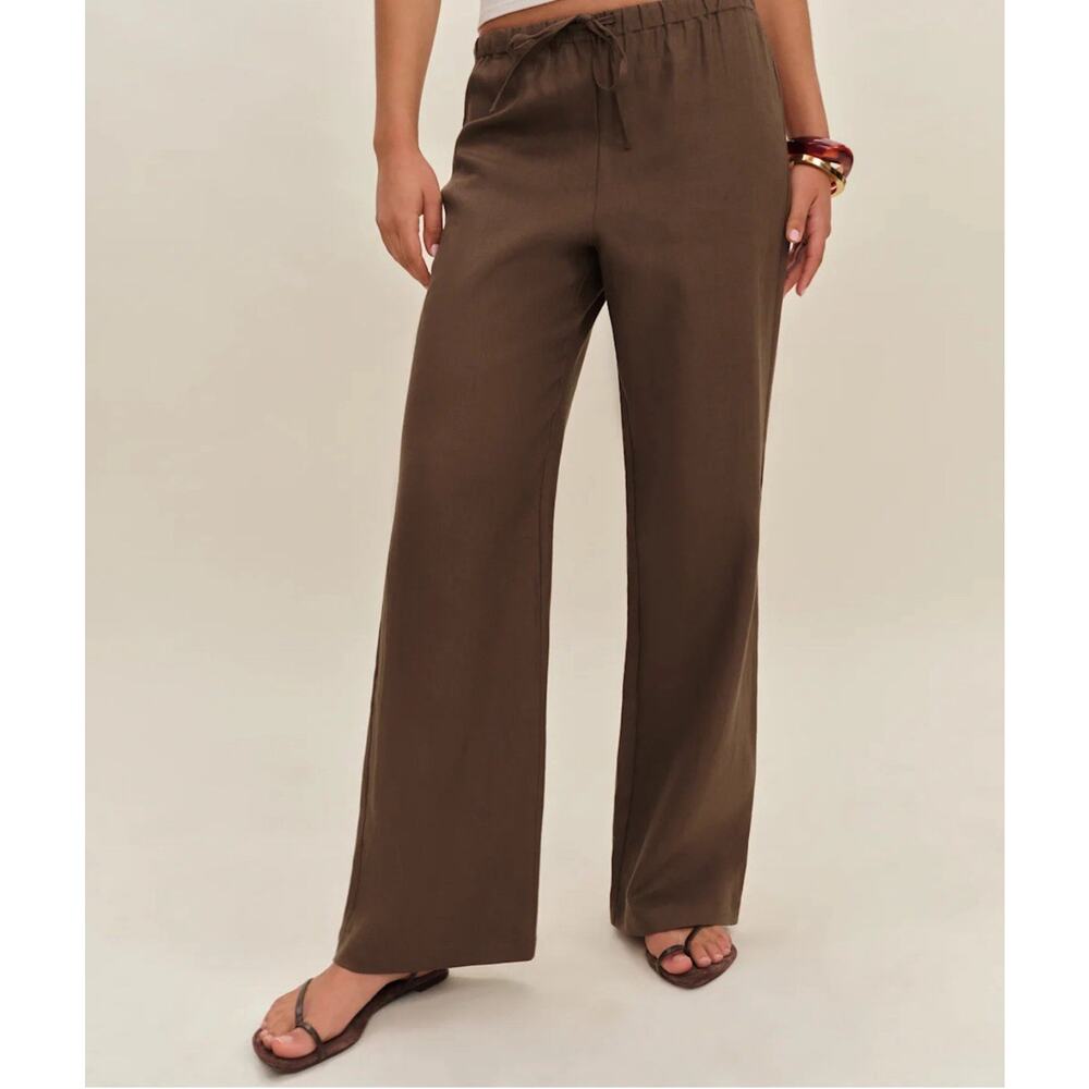 Reformation Women's Pant Olina Linen Chocaolate Size S NWT